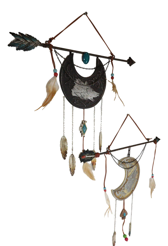 Ebros Gift Pack Of 2 Southwestern Boho Chic Wolf Arrow Dreamcatcher Feathers Wall Decors