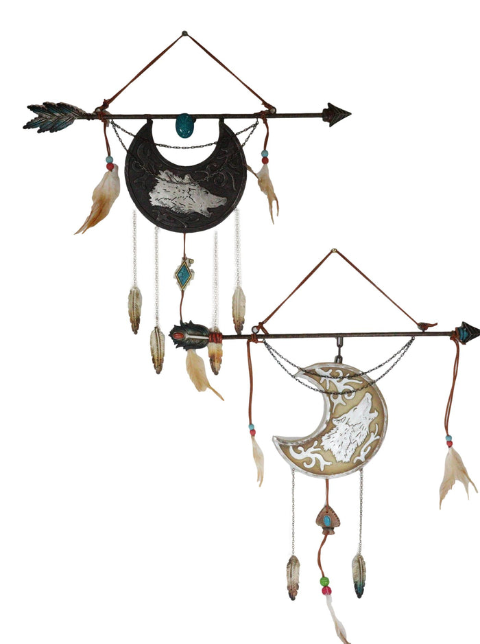 Ebros Gift Pack Of 2 Southwestern Boho Chic Wolf Arrow Dreamcatcher Feathers Wall Decors