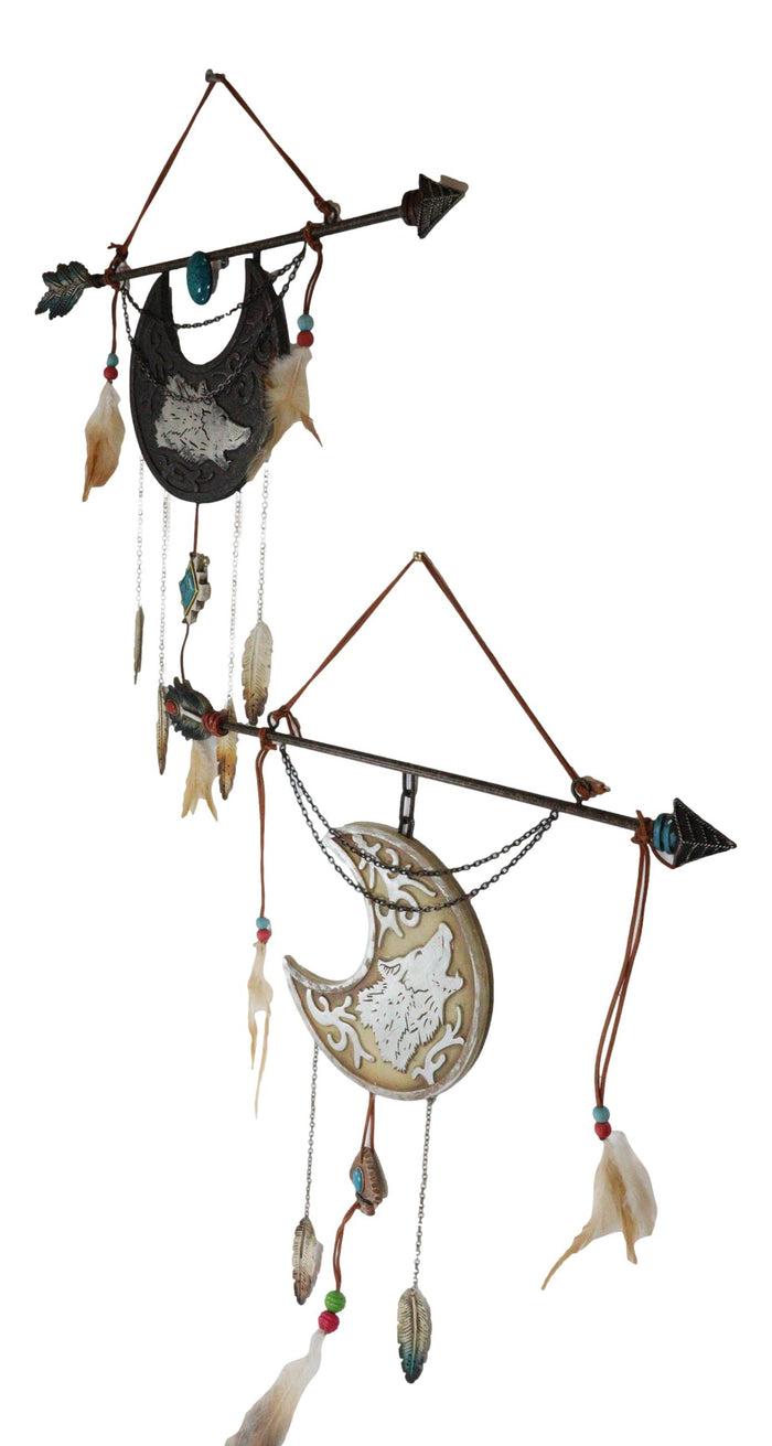 Ebros Gift Pack Of 2 Southwestern Boho Chic Wolf Arrow Dreamcatcher Feathers Wall Decors
