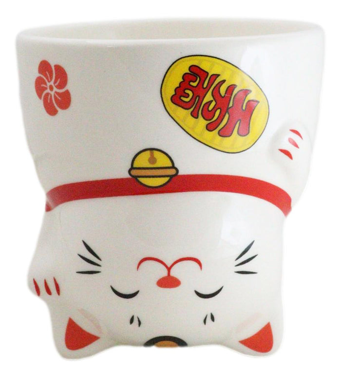 Ebros Gift Pack Of 2 Topsy Turvy Lucky Cat Maneki Neko Ceramic Coffee Mug Cups With Handle