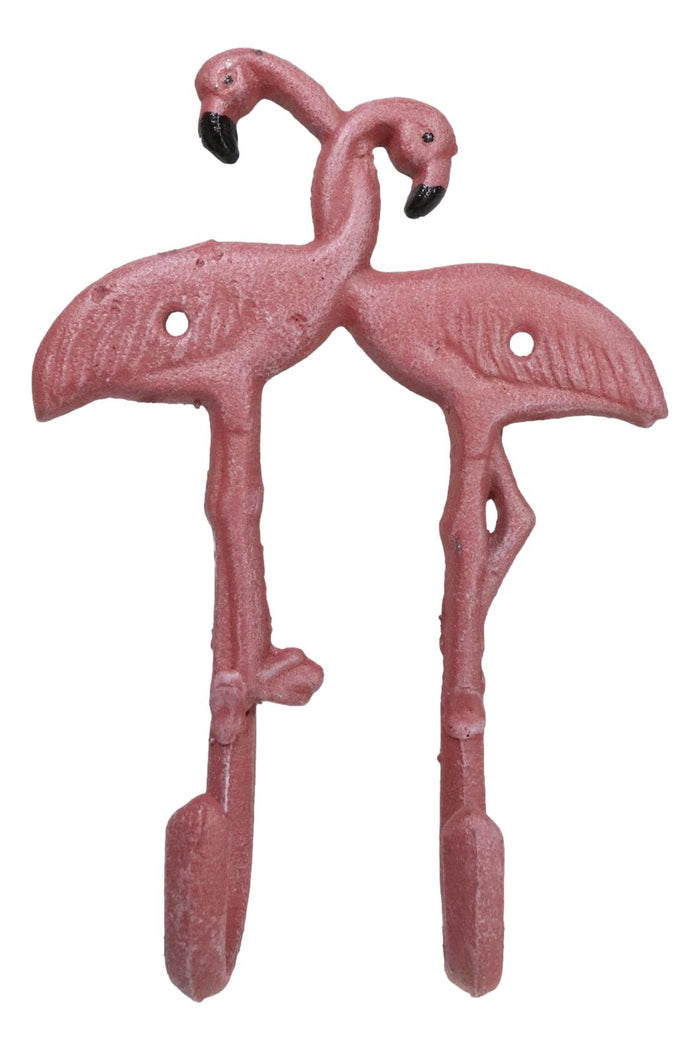 Ebros Gift Pack Of 2 Tropical Paradise Pink Flamingo Birds 2 Pegs Double Wall Hook Decor