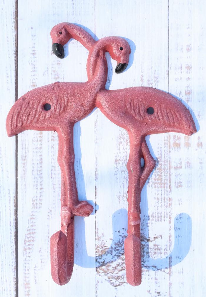 ebros gift Pack Of 2 Tropical Paradise Pink Flamingo Birds 2 Pegs Double Wall Hook Decor