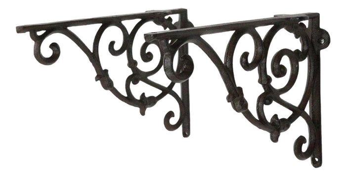 ebros gift Pack of 2 Vintage Classic Rust Finish Wrought Iron Victorian Scroll Wall Hooks