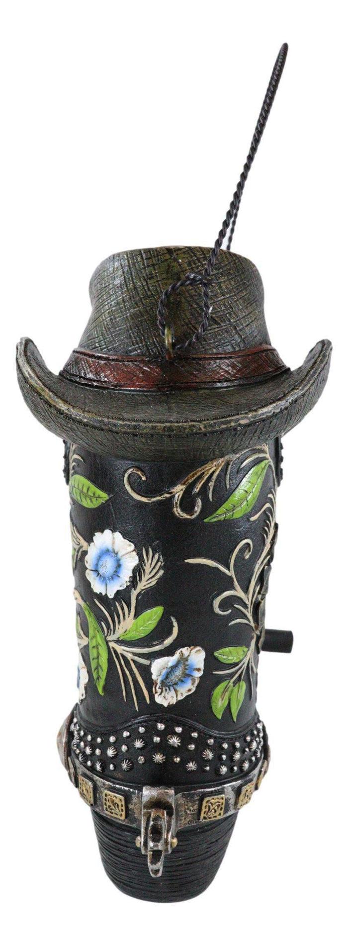 Ebros Gift Pack Of 2 Western Red And Black Floral Cowboy Boots Birdhouse Bird Feeder Hanger