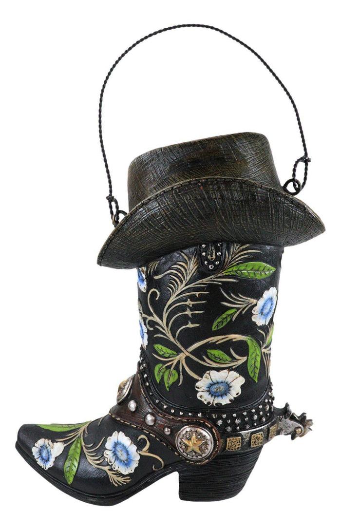 Ebros Gift Pack Of 2 Western Red And Black Floral Cowboy Boots Birdhouse Bird Feeder Hanger