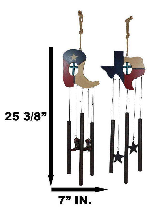 Ebros Gift Pack Of 2 Western Star Texas State Flag Cowboy Boot Turquoise Cross Wind Chimes