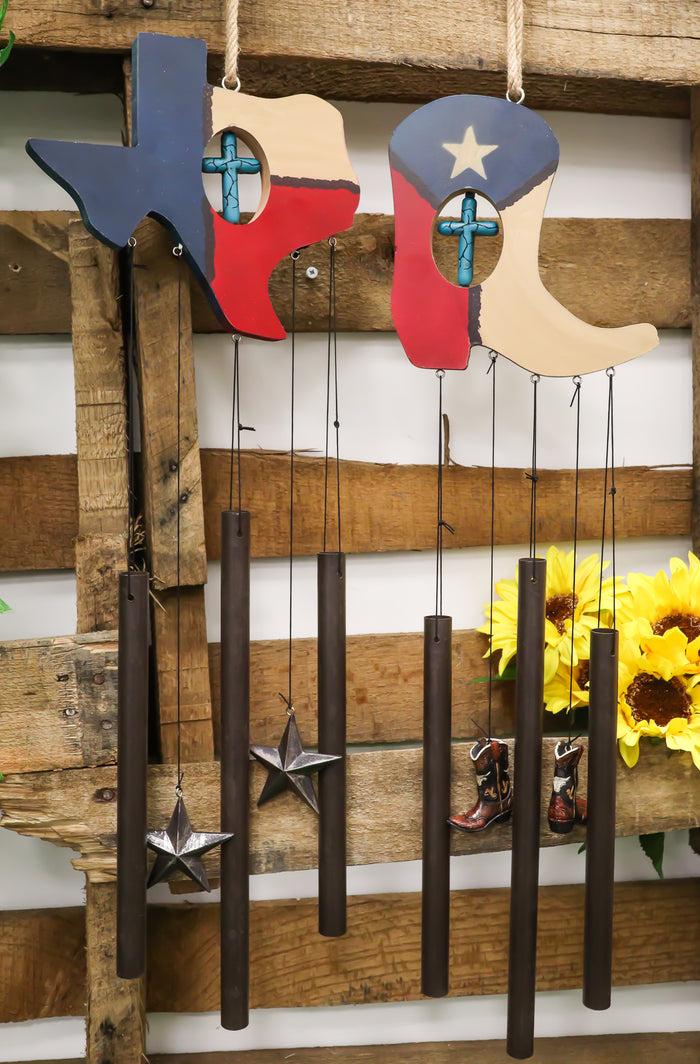 ebros gift Pack of 2 Western Star Texas State Flag Cowboy Boot Turquoise Cross Wind Chimes
