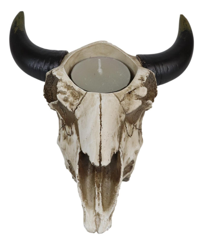 Ebros Gift Pack Of 2 Western Steer Cow Skull Decorative Tea Light Votive Candle Holders