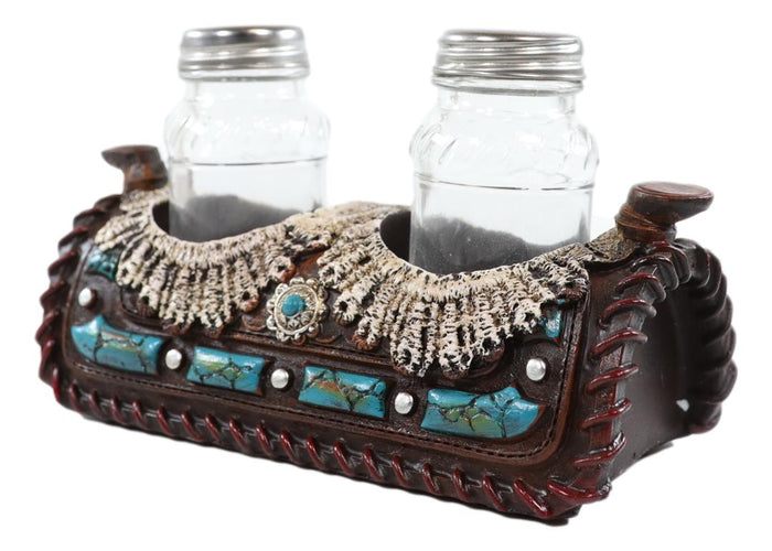 Ebros Gift Pack Of 2 Western Turquoise Gems Horse Saddle Salt And Pepper Shakers Holders