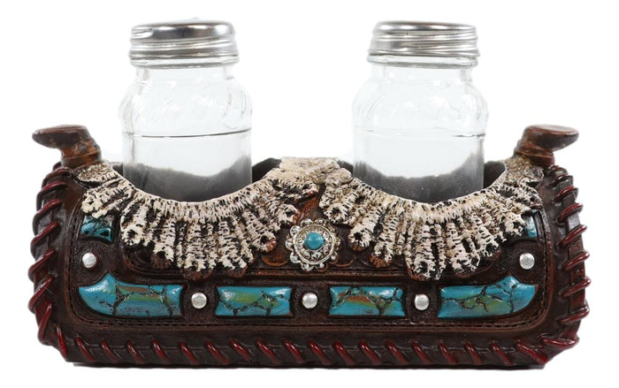 Ebros Gift Pack Of 2 Western Turquoise Gems Horse Saddle Salt And Pepper Shakers Holders