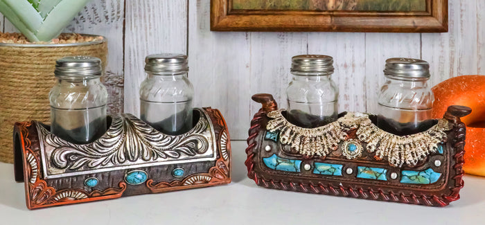 ebros gift Pack of 2 Western Turquoise Gems Horse Saddle Salt and Pepper Shakers Holders