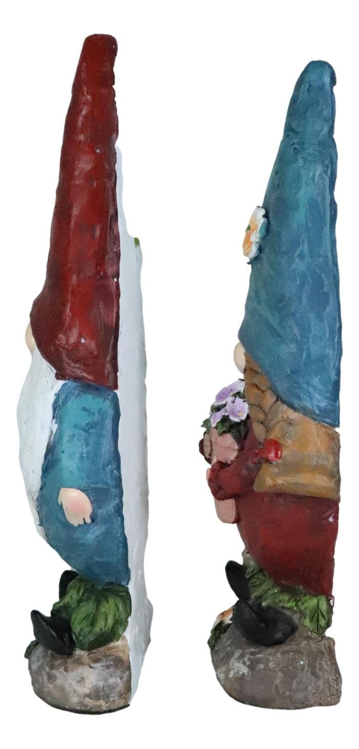 Ebros Gift Pack Of 2 Whimsical Garden Mr And Mrs Gnome Couple Holding Flowers Figurines