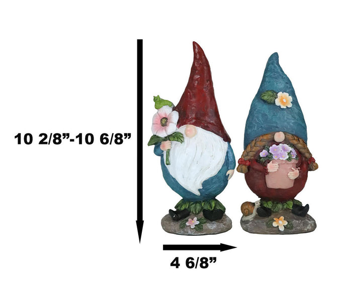 Ebros Gift Pack Of 2 Whimsical Garden Mr And Mrs Gnome Couple Holding Flowers Figurines
