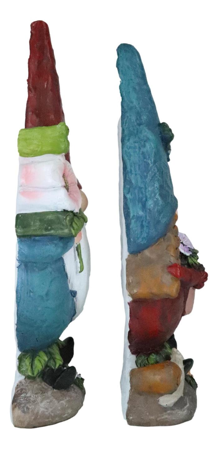 Ebros Gift Pack Of 2 Whimsical Garden Mr And Mrs Gnome Couple Holding Flowers Figurines