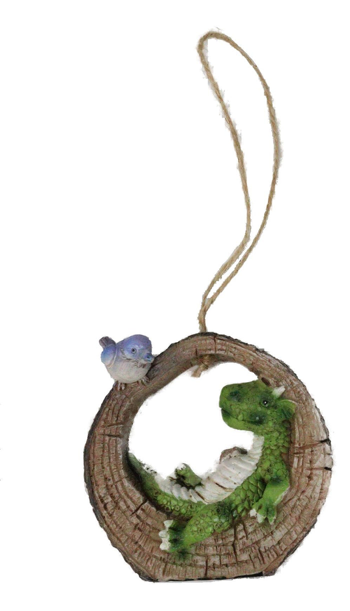 Ebros Gift Pack Of 2 Whimsical Green Purple Dragons With Birds In Tree Ring Decor Ornaments
