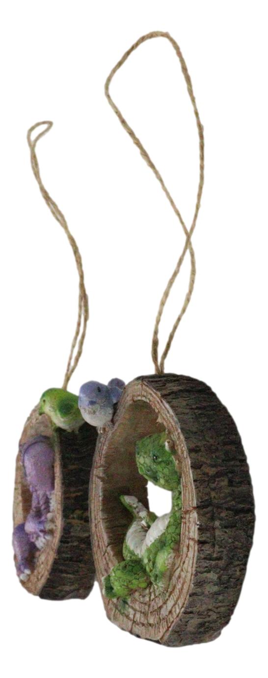Ebros Gift Pack Of 2 Whimsical Green Purple Dragons With Birds In Tree Ring Decor Ornaments