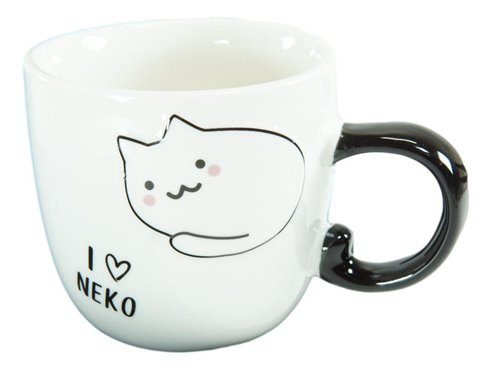 Ebros Gift Pack Of 2 White Blushed Maneki Neko Cat Mugs 8oz With Saucer And Notched Spoon