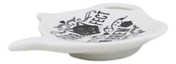 Ebros Gift Pack Of 2 Wicca Purrfect Brew Cat Porcelain Tea Spoon Or Bag Rest Petite Plate