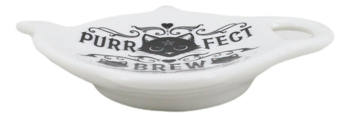 Ebros Gift Pack Of 2 Wicca Purrfect Brew Cat Porcelain Tea Spoon Or Bag Rest Petite Plate