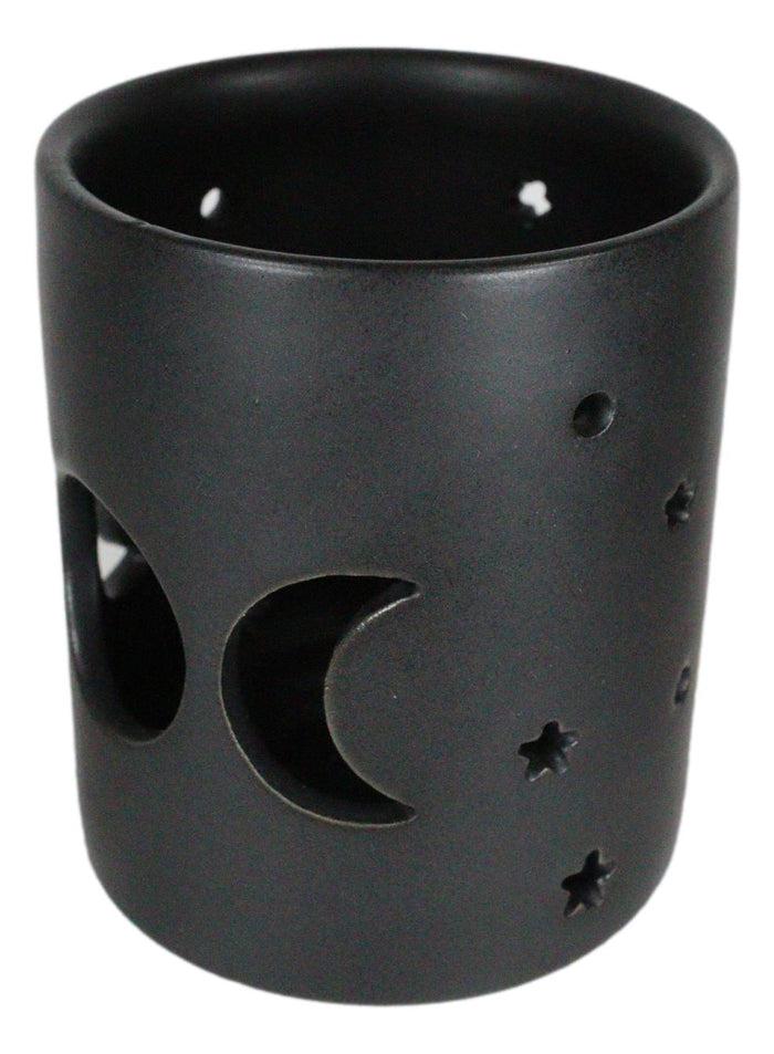 Ebros Gift Pack Of 2 Wicca Triple Moon Goddess Black Ceramic Tea Light Votive Candle Holder