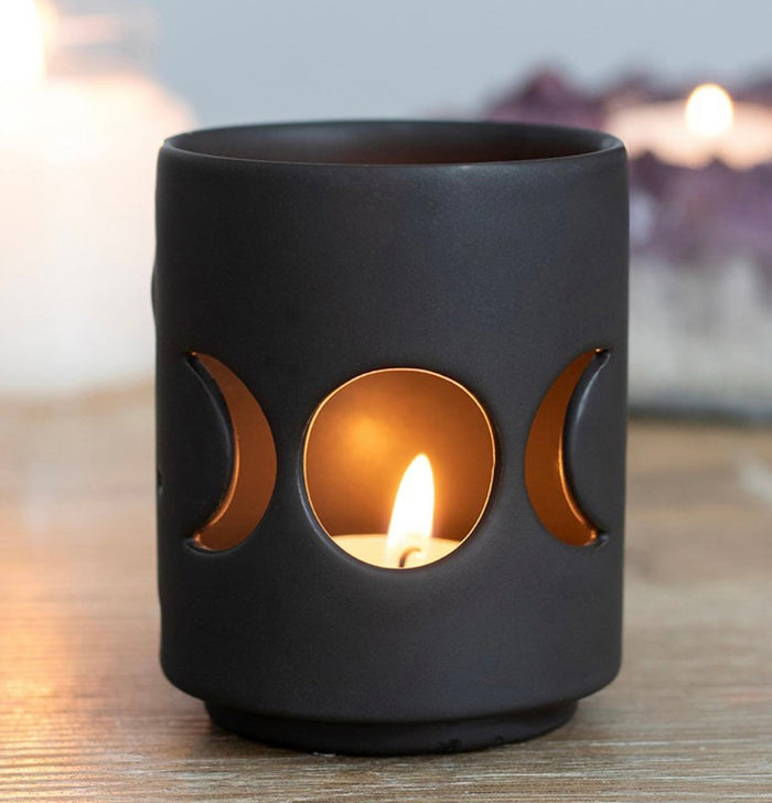 ebros gift Pack Of 2 Wicca Triple Moon Goddess Black Ceramic Tea Light Votive Candle Holder