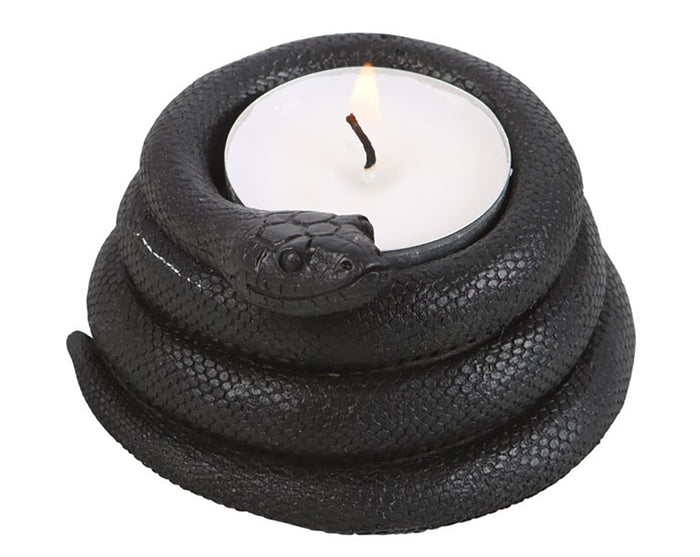 ebros gift Pack Of 2 Witchcraft Dark Magic Black Coiled Snake Tea Light Votive Candleholder