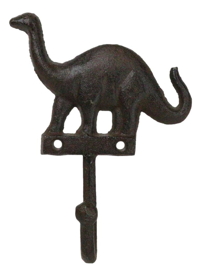 ebros gift Pack Of 3 Cast Iron Rustic Jurassic Long Neck Brachiosaurus Dinosaur Wall Hooks