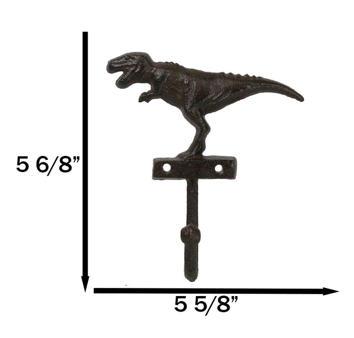 Ebros Gift Pack Of 3 Cast Iron Rustic Jurassic T-Rex Dinosaur Wall Hook Key Leash Holders