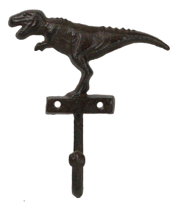 ebros gift Pack Of 3 Cast Iron Rustic Jurassic T-Rex Dinosaur Wall Hook Key Leash Holders