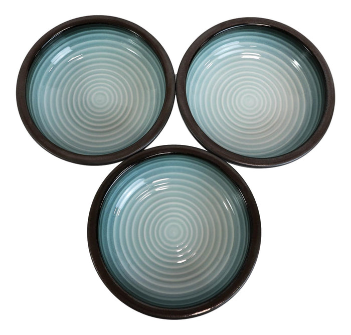 Ebros Gift Pack Of 3 Ceramic Zen Blue Donburi Noodles Cereal Rice Soup Dinner Bowls 24oz