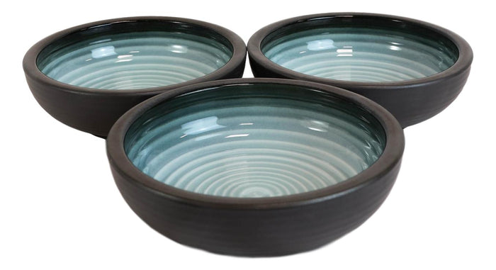 Ebros Gift Pack Of 3 Ceramic Zen Blue Donburi Noodles Cereal Rice Soup Dinner Bowls 24oz