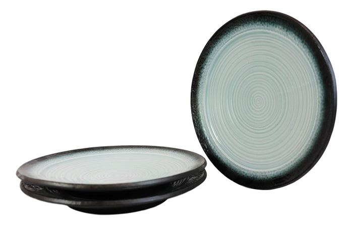 Ebros Gift Pack Of 3 Ceramic Zen Blue Tao Swirl Dinner Lunch Entree Salad Plates 10.25"D
