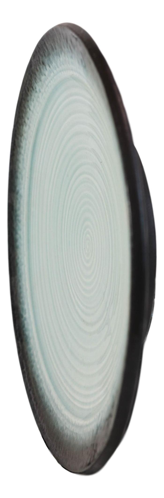 Ebros Gift Pack Of 3 Ceramic Zen Blue Tao Swirl Dinner Lunch Entree Salad Plates 10.25"D