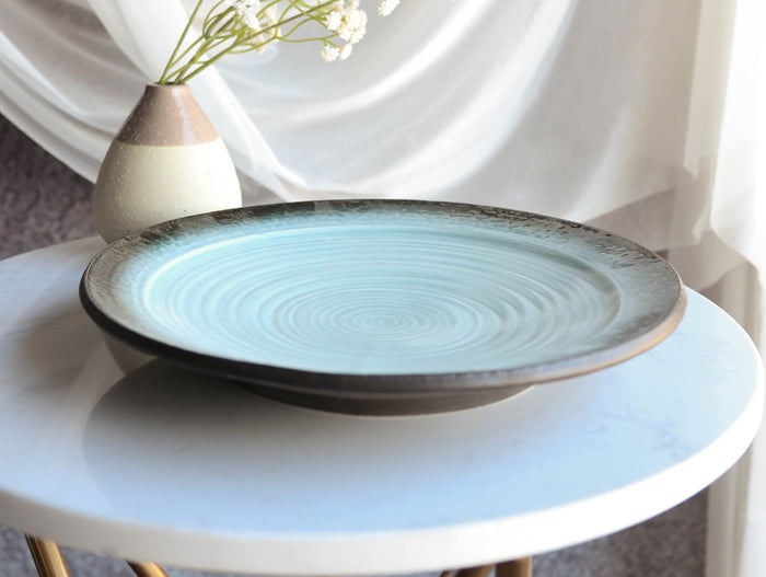ebros gift Pack Of 3 Ceramic Zen Blue Tao Swirl Dinner Lunch Entree Salad Plates 10.25"D