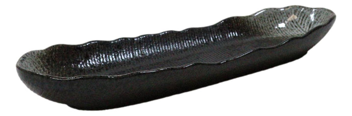 Ebros Gift Pack Of 3 Charcoal Grey Tone Hakumu Wavy Oblong Long Serving Platter 13.25"L