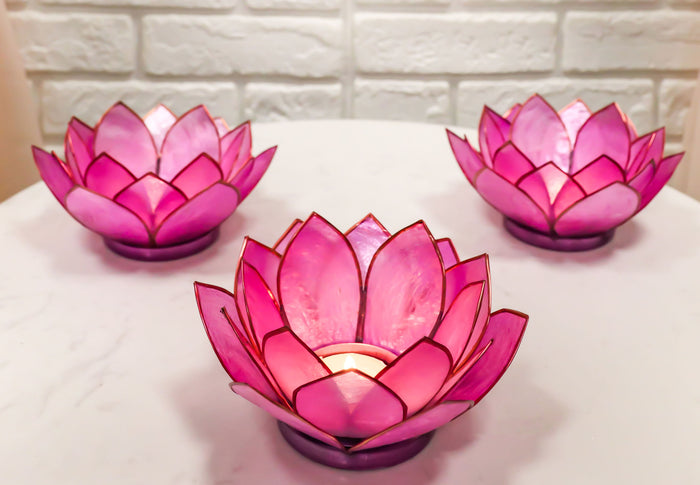ebros gift Pack Of 3 Coral Pink Seashells Lotus Flower Votive Tea Light Candle Holders