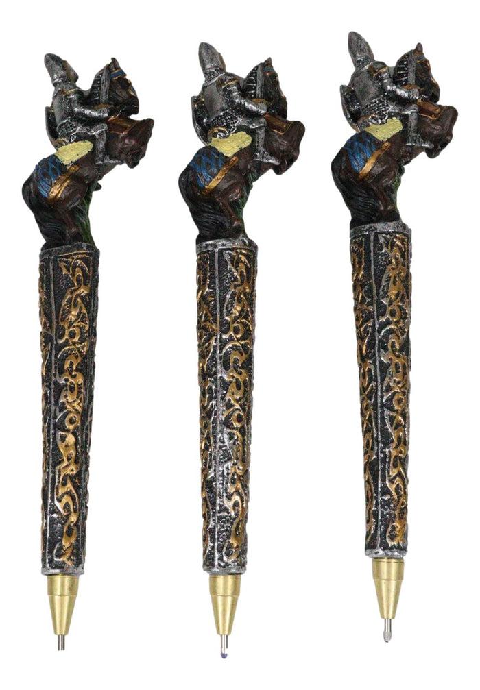 Ebros Gift Pack Of 3 Medieval Crusader Knights On Horses Figurine Ballpoint Pens Stationery