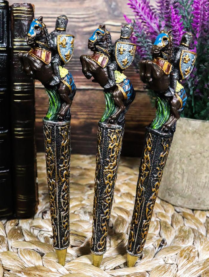 ebros gift Pack Of 3 Medieval Crusader Knights On Horses Figurine Ballpoint Pens Stationery