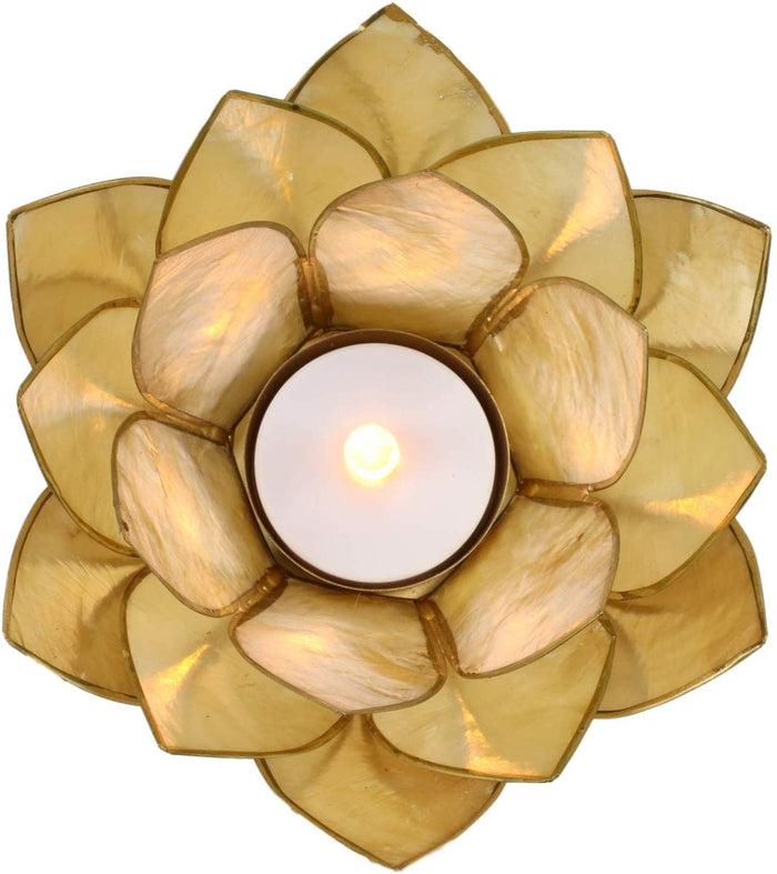 Ebros Gift Pack Of 3 Seashells Lotus Flower Yellow Gold Votive Tea Light Candle Holders