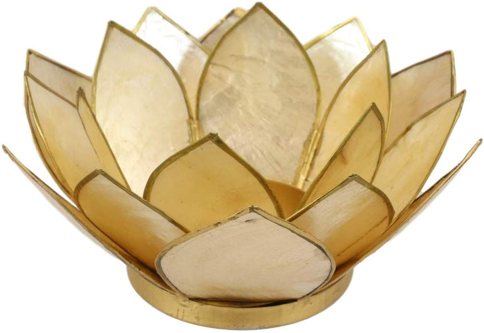 Ebros Gift Pack Of 3 Seashells Lotus Flower Yellow Gold Votive Tea Light Candle Holders