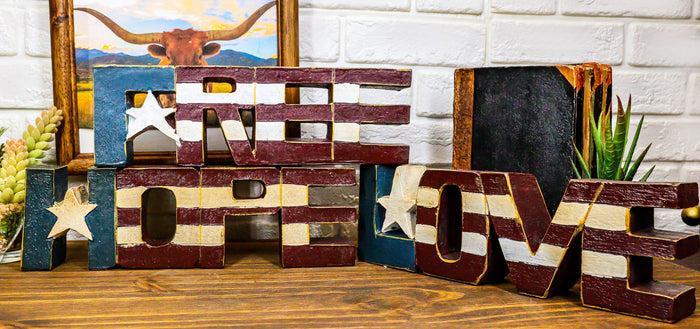 ebros gift Pack of 3 USA Patriotic Flag 'Free Hope Love' Word Art Desktop Sign Plaques