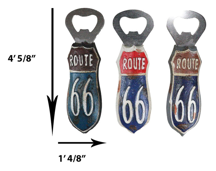 Ebros Gift Pack Of 3 Vintage Route 66 Highway Sign Nostalgic Hand Bottle Cap Opener Novelty