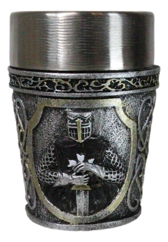 ebros gift Pack of 4 Black Cloak Medieval Templar Crusader Knight Shot Glasses Set of 4