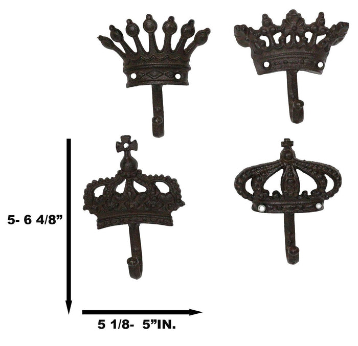 Ebros Gift Pack Of 4 Cast Iron Medieval Royalty King And Queen Crowns Wall Coat Hooks