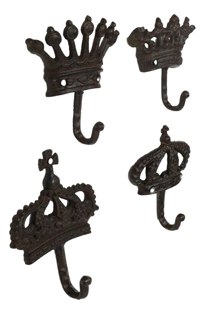 Ebros Gift Pack Of 4 Cast Iron Medieval Royalty King And Queen Crowns Wall Coat Hooks