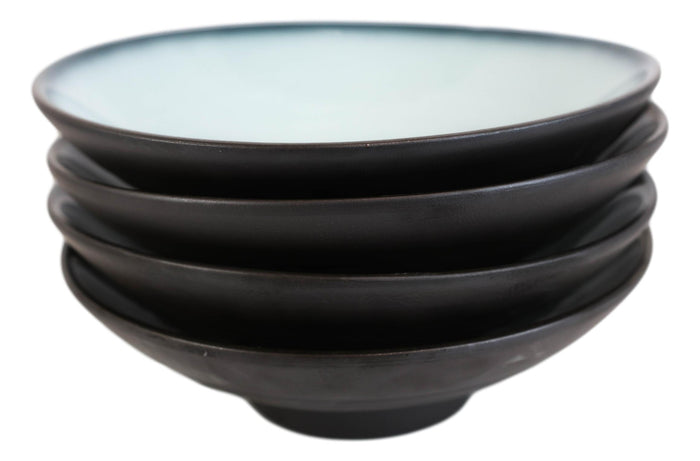 Ebros Gift Pack Of 4 Ceramic Zen Blue Dinner Entree Soup Deep Plates Or Shallow Bowls 36oz