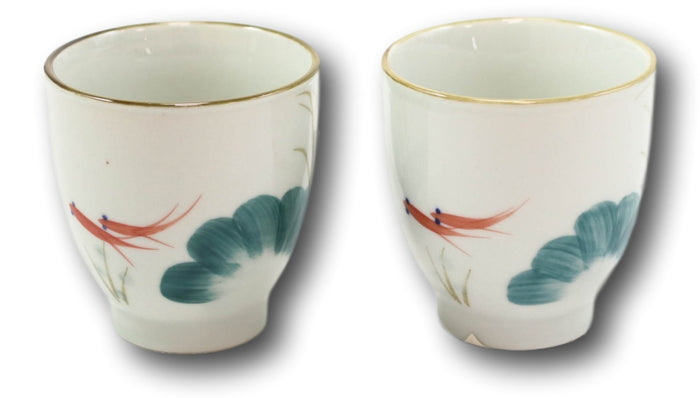Ebros Gift Pack Of 4 Feng Shui Zen Lily Pond With Koi Fishes Pair Ceramic Tea Cups Teacups