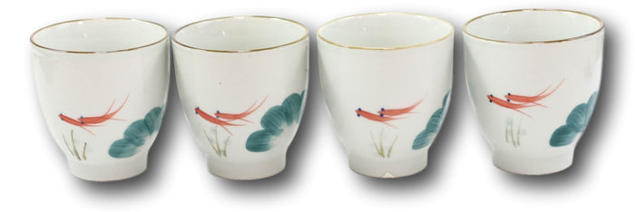 Ebros Gift Pack Of 4 Feng Shui Zen Lily Pond With Koi Fishes Pair Ceramic Tea Cups Teacups