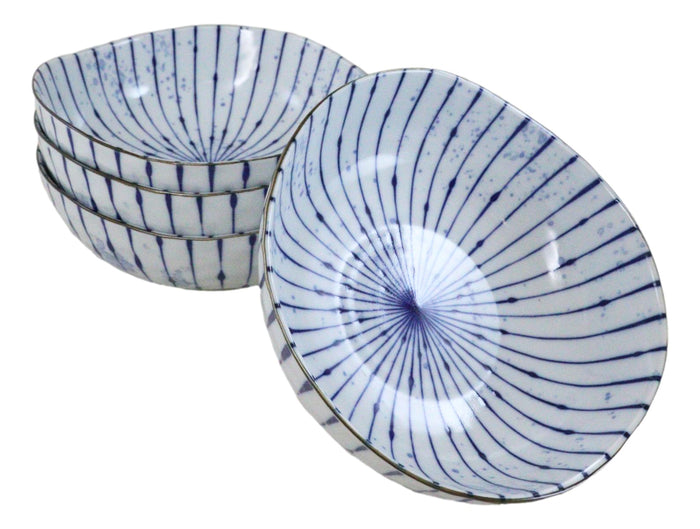 Ebros Gift Pack Of 4 Fubuki Tokusa Made In Japan Round Flair Deep Plates Shallow Bowls 36oz