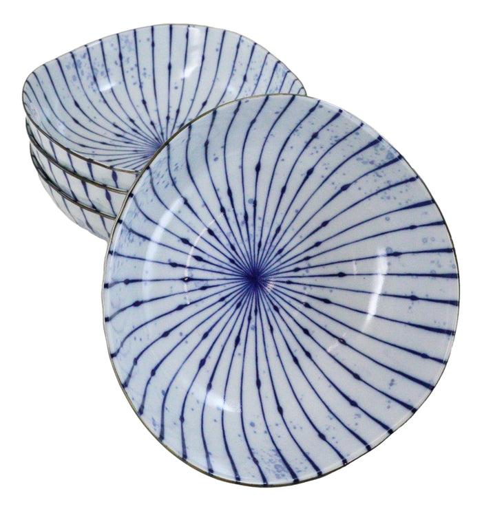 ebros gift Pack Of 4 Fubuki Tokusa Made In Japan Round Flair Deep Plates Shallow Bowls 36oz